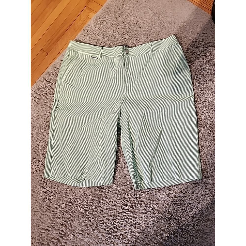 LAUREN RALPH LAUREN Light Green White Striped Bermuda Shorts Womens 12 Stretch